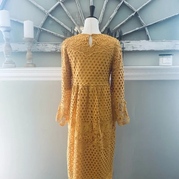 Orange Creek Mustard Lace Midi Dress Size Small - Picture 11 of 16